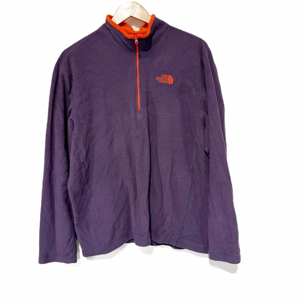 The North Face Men's 1/4 Zip Fleece Pullover Purple with Orange Trim Size XL